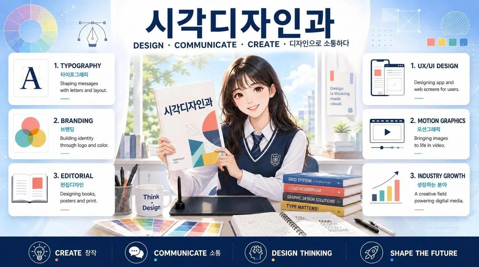 시각디자인과 주요 분야와 진로를 정리한 전공 가이드 이미지